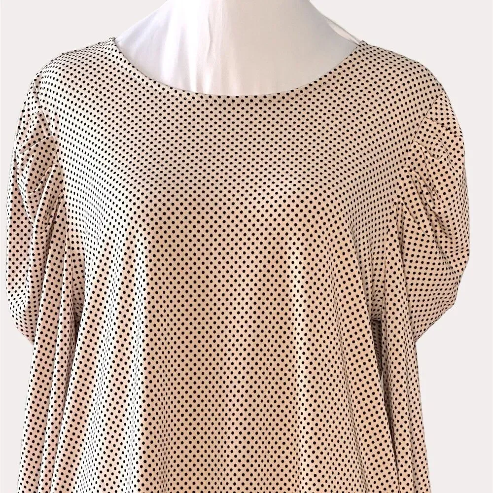 Adrianna Papell Slinky Knit Puff Sleeve Blouse Top Polka Dot Peach M NWOT